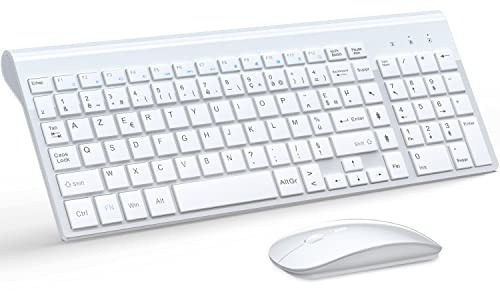 TopMate Ensemble Clavier et Souris sans Fil Ultra-Mince - Blanc | Ensemble Clavier à Touches Ciseaux et Souris Compacte Silencieuse 2,4G (2400 DPI), piles Fournis, pour PC/Laptop/Windows/Mac