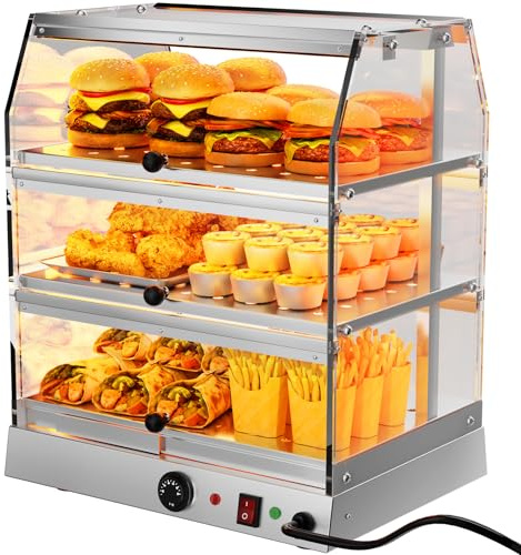 Commercial Hot Food Display Cabinet Countertop Pie Warmer Display Case | Stainless Steel Food Warmer Cabinet Pastry Pizza Warmer Showcase,Ideal for Cafes, Takeaways and Catering