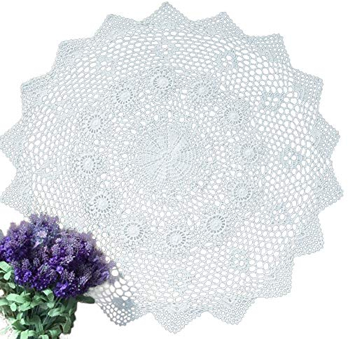 Yizunnu Tischdeckchen aus Baumwolle, rund, handgefertigt, Häkelarbeit(Weiß, 70-75cm)