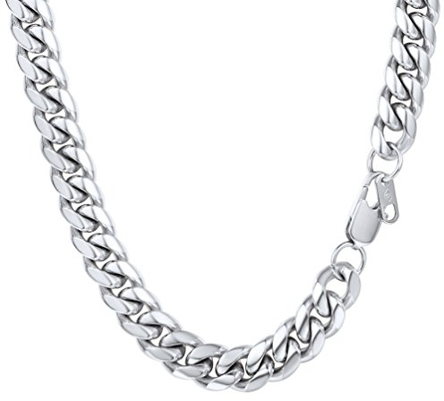 PROSTEEL Herren Panzerkette 51cm Halskette Edelstahl 10mm breit massiv Schwer Kubanische Gliederkette silber Hip-Hop Street Style Schmuck für Männer Jungen
