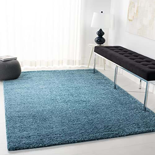SAFAVIEH Zottelig Teppich für Wohnzimmer, Esszimmer, Schlafzimmer - August Shag Collection, Kurzer Flor, Türkis, 91 X 152 cm