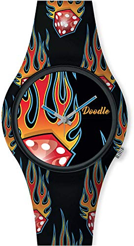 Doodle Watch Herrenuhr Street Fighter Mood Tattoouhr Flames Würfel Schwarz DO42004