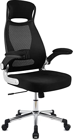 IntimaTe WM Heart Bürostuhl, Schreibtischstuhl Ergonomisch, Chefsessel mit Integrierter Kopfstütze, Klappbare Armlehnen, Wippfunktion, 64 x 64 x 127.5cm (Schwarz)