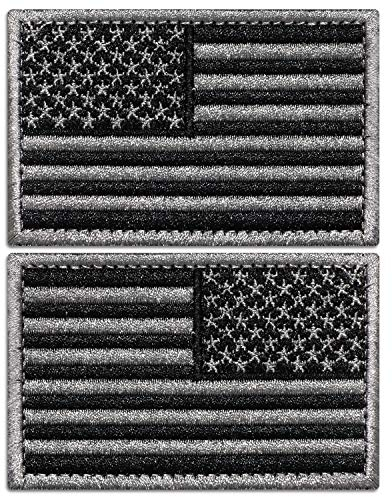 Anley Tactical USA Flag Patches (2er Pack) VORWÄRTS & RÜCKWÄRTS-2 x 3 Schwarz & Grau Amerikanische Flagge Militäruniform Emblem Patch-Loop & Haken Befestigungen An taktischen Zahnrädern befestigen