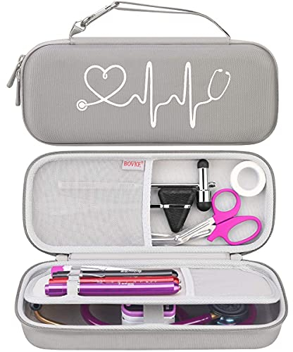 BOVKE Stethoskop-Fall Kompatibel mit 3M Littmann Classic III, Lightweight II S.E, Cardiology IV Diagnostic, MDF Acoustica Deluxe Stethoskop, zusätzlicher Raum für Taylor Schlaghammer, Grau