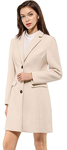 Allegra K Damen Wollmantel Revers Knopfleiste Wintercoat Mantel | Revers, Mitte Oberschenkel, lange Ärmel, Trench-Outfits, elegante Oberbekleidung, vollständig gefüttert, Büro, Büro