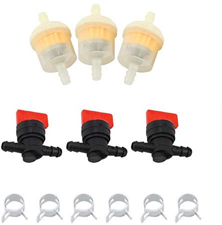 KSTE Robinet Tondeuse, Carburant Vanne d'arrêt SAEC - réservoir de gaz robinets d'arrêt de Carburant + Filtres + Pinces Jardin débroussailleuse Tondeuse à Gazon Accessoires.