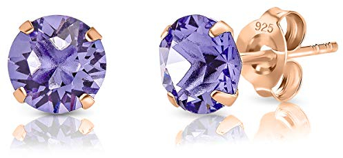 Orecchini Viola - Orecchini Lobo Argento 925 Placcati Oro Rosa con Cristallo Austriaco Viola Tanzanite 6 mm - Orecchini Colorati Donna - Orecchini Punto Luce Oro Rosa - Orecchini Brillanti