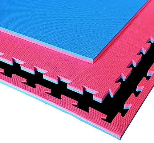 Pavimentazione sportiva ad Incastro Rosso/Blu da Fitness a Puzzle | 100 * 100 * 2 cm | Protezione per Pavimenti | materassino per Palestra, Workout, Ginnastica | Lavabile e Reversibile