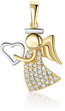 PRINS JEWELS 14 Karat 585 Bicolor Gold Schutz Engel Mit Zirkonia Steinen Anhänger