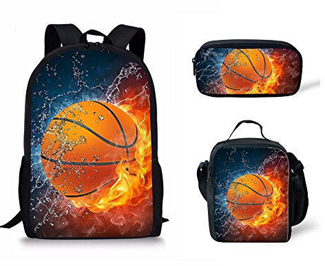 Binienty Borsa a tracolla 3 in 1 per bambini, ragazzi, ragazze, zaino+borsa per il pranzo + astuccio, Pallone da basket, Taglia unica, moderno