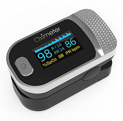 Pulse Oximeter Fingertip, 4 in 1 Oximeter Perfusion Index, Respiratory Rate, Heart Rate Monitor, Blood Oxygen Saturation Monitor, With OLED Screen and Alarm Function