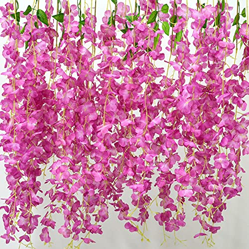 AIBAOBAO 12 Stück Künstliche Glyzinien Girlande Wisteria Hängende Blauregen Blumen, Fake Künstlich Glyziniengirlande für Hochzeit Künstlich Garten Party Wand Dekoration, hochzeitsdeko Vintage