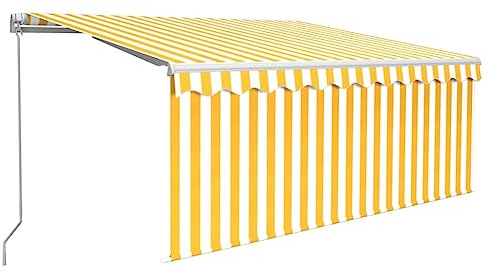vidaXL Manual Retractable Awning with Blind&LED Outdoor Living Door Awning Folding Arm Patio Garden Awning Manual Retractable 3.5x2.5m Yellow&White