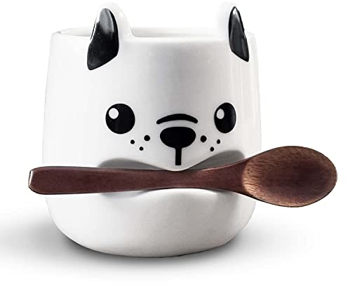 Pikkii, Dog Mug & Stick Spoon Set, 1 Ceramic Mug with Wooden Teaspoon, Perfect Mug for Coffee, Tea or Milk