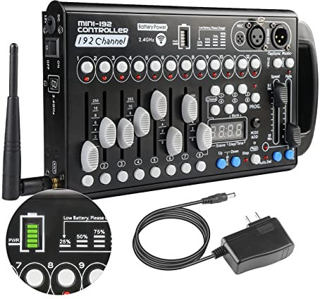 MAD OWL Built-in Battery Ultra-Thin Portable DMX512 Console 192CH programmable Stage Lighting Controller 240 Different Scenes for DJ Bands Bars Pubs Clubs Family Party Wedding etc