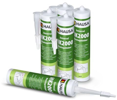 Hausa HK2000 - Colla universale di montaggio per interni ed esterni, 310 ml, colore bianco, per lavori di riparazione