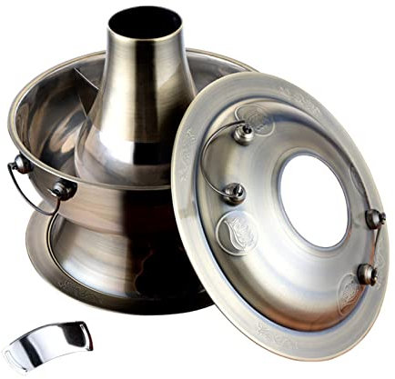 Jahrgang Kupfer Shabu Shabu Feuertopf Mit Teiler, Zwei Geschmack Chinesisch Holzkohle Shabu-Shabu-Topf Kocher Edelstahl Heißer Topf Kochgeschirr Für 3-7 Personen Hausparty,Bronze,34cm