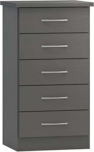 Seconique Nevada 5 Drawer Narrow Chest in 3D Effect Grey