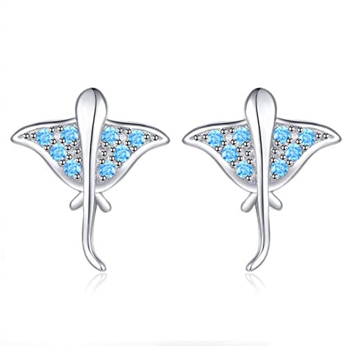 CHABER Süßer Ozeanblauer Manta-Ohrstecker Aus 925er Sterlingsilber, Jacken, Teufelsfisch, Meerestier, Für Damen, Feiner Schmuck