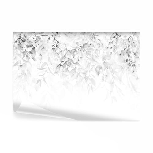 decomonkey Papier Peint Panoramique Adhésif Fleurs Rose 245x175 cm | Stickers Muraux Salon Chambre Déco XXL Autocollant Murale Décoration Bureau, Gris blanc, Fleurs nature plantes roses