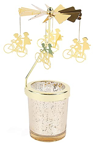 Windlicht Teelichtkarussel aus Glas Teelichthalter,Karussell Teelichter Kerzenhalter,Motiv Fahrrad Mann und Frau Windlichter Teelicht Kerzen-Halter Geschenk Dekoration für Hochzeit,Weihnachten