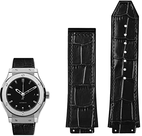 EEOMOiK Uhrenarmband aus echtem Leder für Hublot Big Bang Serie Rindsleder Armband Herren Armband mit Werkzeug Zubehör Schwarz Braun 26 * 19 mm (Farbe: Schwarz - keine Schnalle, Größe: 26 mm-19 mm)