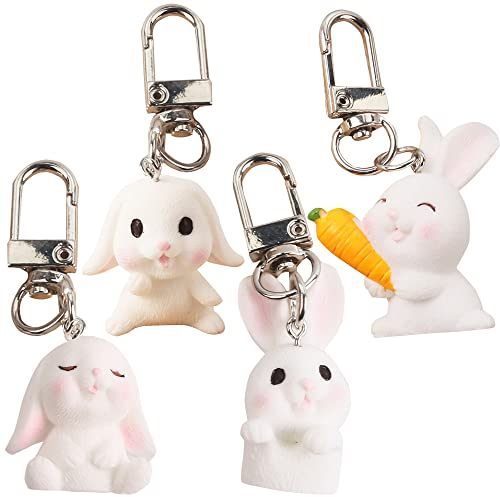 YGCHEN Porte-Clés Lapin Porte Cle Anniversaire Keychain Lapin Pendentif Mignon Porte Clés Animal Jouets de Fête Anniversaire Enfants Décoration (4 Pièces)