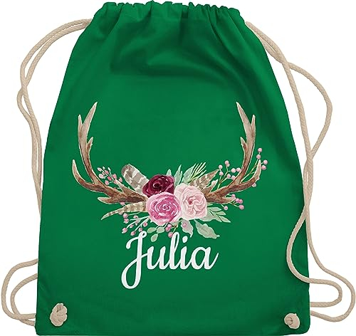 Turnbeutel Rucksack - Kompatibel Oktoberfest - Geweih mit Name - Unisize - Grün - trachtenrucksack oktoberfest-tasche bayrische hirsch tasche trachtenrucksäcke bayern stoffbeutel trachten-tasche