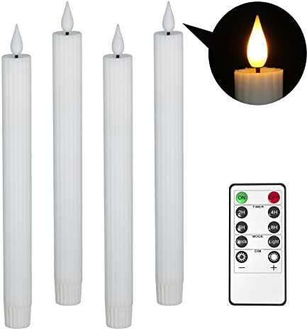 Punasi LED Kerzen mit Timerfunktion, 4 Stück LED Stabkerzen Batteriebetriebene mit 3D Flackernde Flamme, 24,5cm Flammenlose Kerzen für Party Hochzeits Wohnzimmer Halloween Weihnachten Deko
