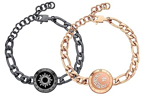 TOTWOO Pärchen Figarokette Armband Paar Geschenke | Partnerarmbänder mit Berührung Vibration Aufleuchten | Fernbeziehungsgeschenk für lange Distanzen Geschenke für sie Mutter - Schwarz+Golden