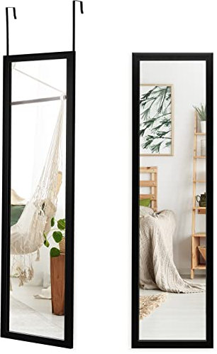 RELAX4LIFE Over the Door Full Length Mirror with Hooks, Wall Mounted HD Glass Mirror for Bathroom Bedroom Wardrobe (Black)