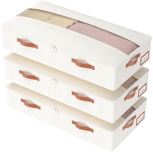 Yawinhe 48L Unterbettkommode,3 Stück Faltbare Aufbewahrungstasche,Beige