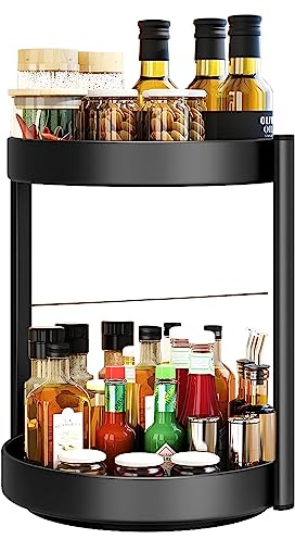 Ticeed Especiero Giratorio para Cocina Organizador Especiero Giratorio 360, Acero al Carbono, Antideslizant Plato Giratorio 2 Niveles, Especieros Cocina para Condimentos Cosmético, Armario,Baño(Negro)
