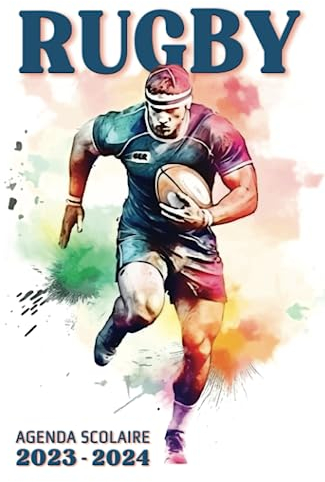 Agenda scolaire 2023-2024 Rugby : Rugbyman aquarelle: Collège, lycée, étudiant | 2 jours par page | Garçon | Sport | Fan & passionné de rugby | Original | Rentrée scolaire & rentrée universitaire 2023