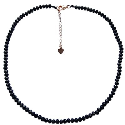 Collana girocollo con perline fatta a mano per donne e ragazze | Collana girocollo con pietre preziose curative con pietre preziose naturali | Regalo per ragazze (Nera)