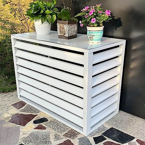 Copertura AC In Alluminio Copri Motore Condizionatore Esterno,Mobile Copri Condizionatore,Schermo Per La Privacy Recinzione Per Pattumiera,Bianca,110X60X80CM
