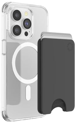 PopSockets Minimalist Slim Phone Wallet, Phone Card Holder, Wireless Charging Compatible, Wallet Without Grip Compatible with MagSafe- Black
