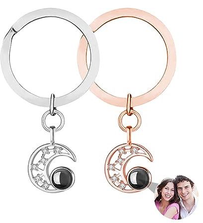 Personalisierte Foto Projektion Schlüsselanhänger Mond Schlüsselanhänger Ich liebe dich Schlüsselanhänger Silber Schlüsselanhänger Memorial Geschenk für Geburtstag Weihnachten Valentinstag,Stil 1