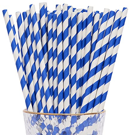 YAOSHENG Lot de 100 pailles bleues, en papier biodégradable, colorées, adaptées pour les fêtes, les mariages et les occasions, bleues