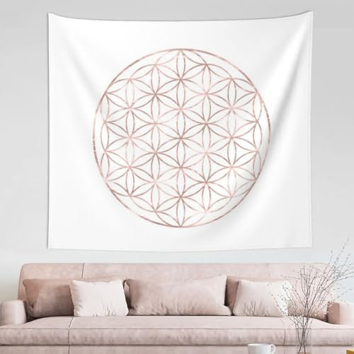 GRatka Wandteppich - Mandala-Roségold-Blume des Lebens, Langlebige Wanddekoration für Wohnzimmer, Schlafzimmer, 152 x 130 cm