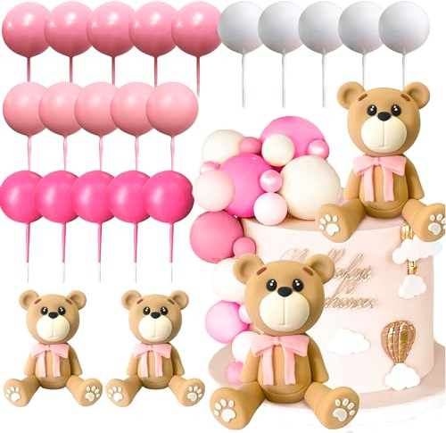 JeVenis Luxury Pink Baby Shower Cake Decoration Teddy Bear Cake Topper Gender Reveal Cake Decoration Bear Baby Shower Party Supplies Teddy Bear Decoration