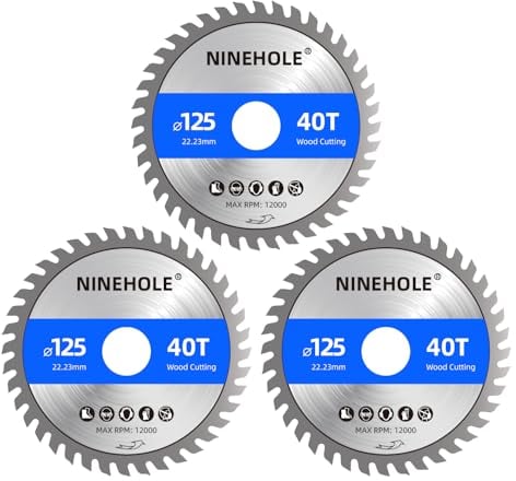 3pcs Lame per Seghe Circolari per Legno 125 x 22,23mm x 40 Denti, Tagli Puliti Adatto per tagliare legno, compensato, cartongesso, MDF, plastica e tutti gli altri materiali non metallici