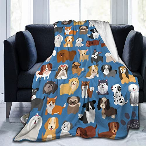 Bisch Überwurfdecke mit niedlichem Hundemotiv, ultraweich, warm, für alle Jahreszeiten, dekorative Haustier-Hunde-Fleece-Decken für Bett, Stuhl, Auto, Sofa, Couch, Schlafzimmer, 127 x 101 cm