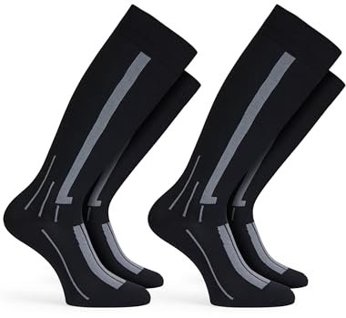 Basic Treasure 2 Paar Kompressionsstrümpfe Damen und Herren – Stützstrümpfe für Flug, Reise & Alltag (Schwarz, 35-38)