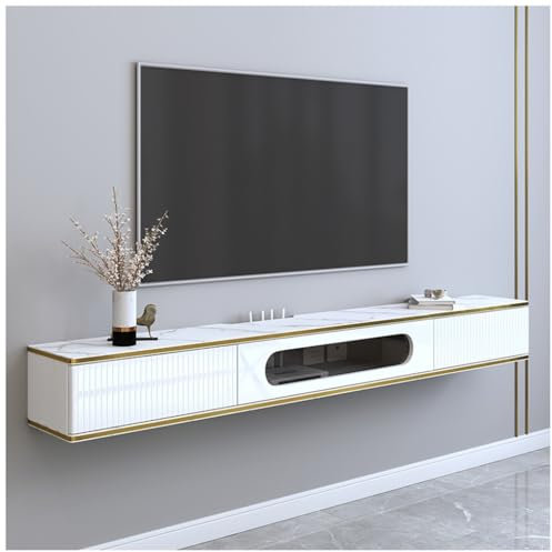 Support TV Suspendu, Meuble TV Mural, Support TV Suspendu avec Porte Et Tiroir, Grand Meuble TV De Rangement (Color : Blanc, S : 200cm)