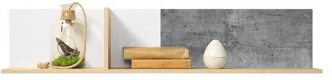 Lomadox Jugendzimmer Wandregal Wandboard 120cm in Eiche mit Betonoptik und weiß