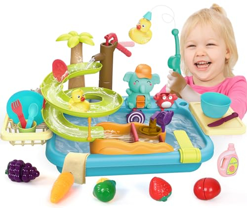 Sitodier Play Sink Toy with Running Water, 4-in-1 Kitchen Sink Toy for Toddlers, Water Play for Kids Age 3+