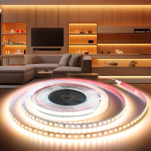 BRIMETI LED Streifen 24V Selbstklebend LED Strip 5M 3000K Warmweis 8mm Breite 2400LEDs, Flexibel Licht Band Leiste DIY IP20, für TV, Beleuchtung Schlafzimmer(ohne Netzteil)