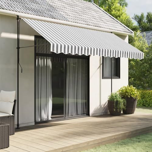Homgoday Toldo de tela para toldos, faldón de repuesto, impermeable, resistente a los rayos UV, materiales de repuesto, accesorios para toldos, antracita y blanco, a rayas, 3,5 m